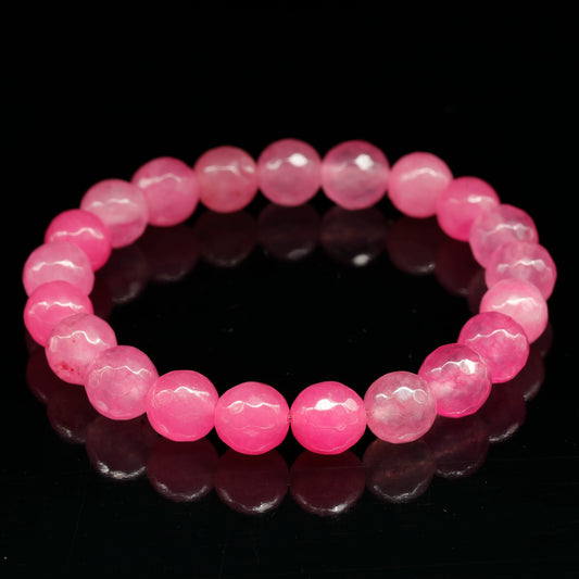 Natural Faceted Pink Agate Beaded Stretchy Bracelet