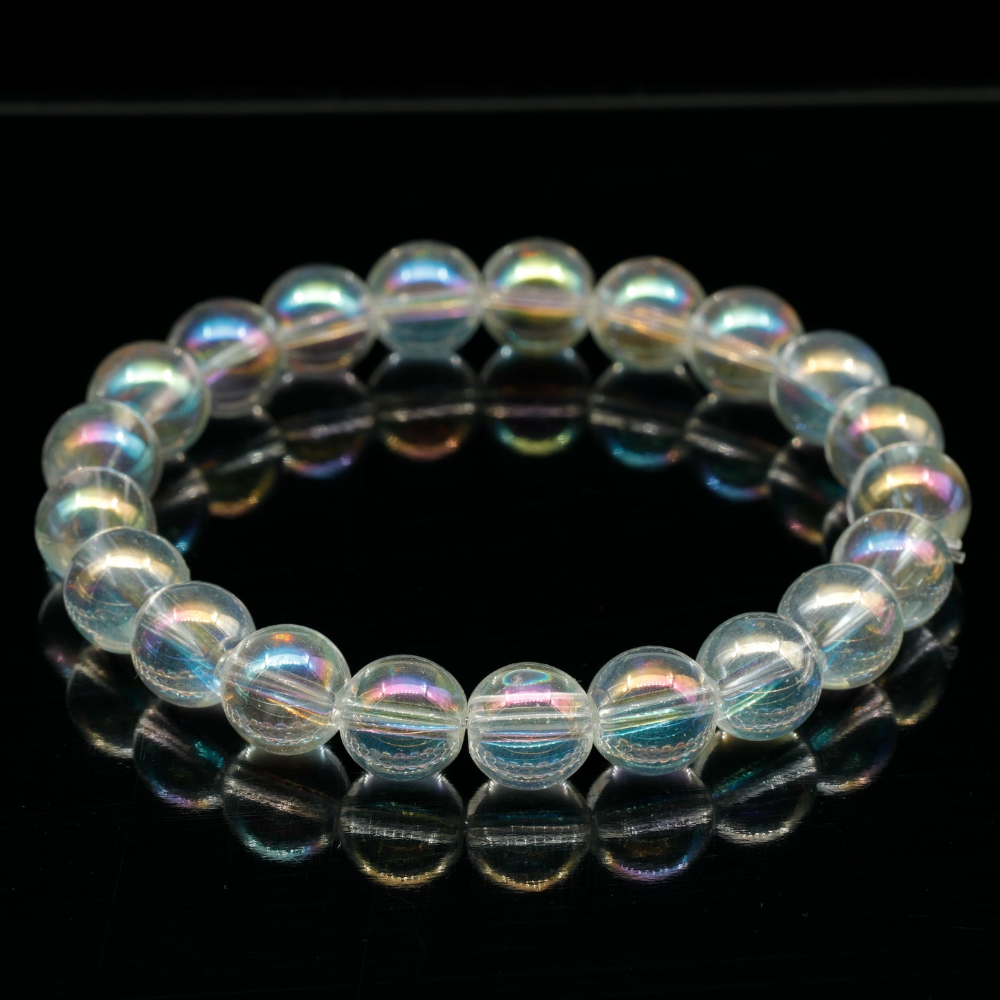 Natural Rainbow Aura Quartz Beaded Stretchy Bracelet