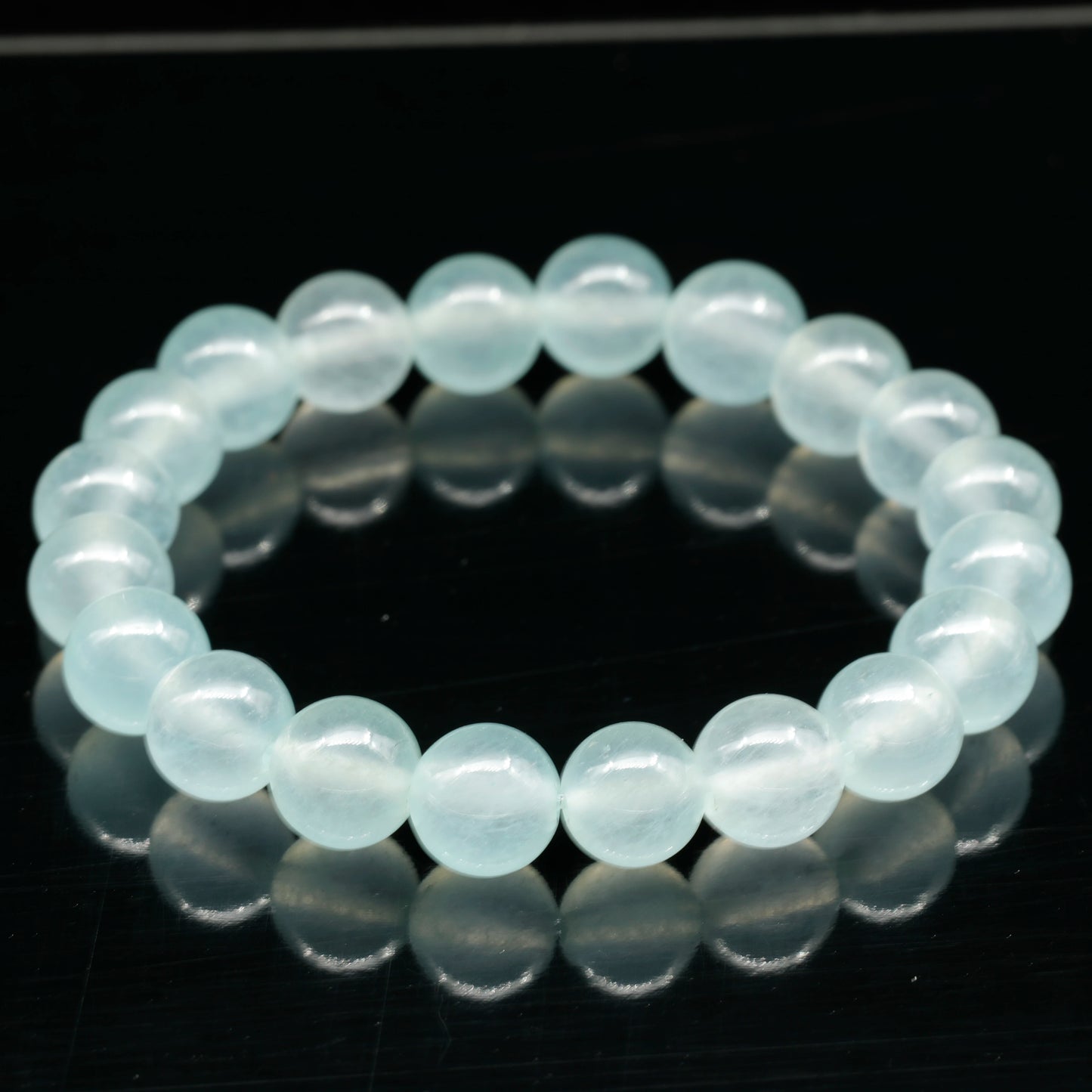 Natural Aquamarine Blue Jade Beaded Stretchy Bracelet