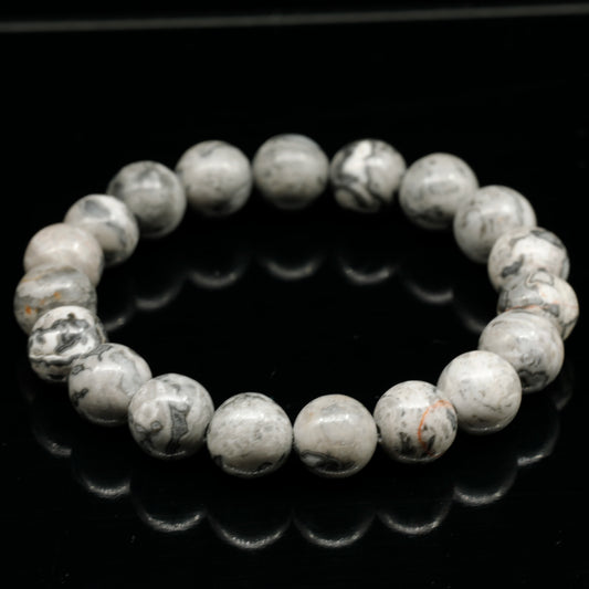 Natural Gray Picasso Jasper Beaded Stretchy Bracelet