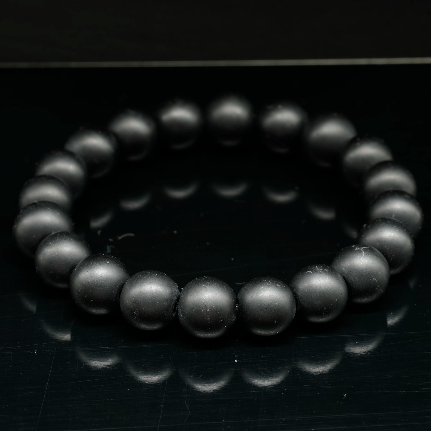 Natural Matte Black Onyx Beaded Stretchy Bracelet