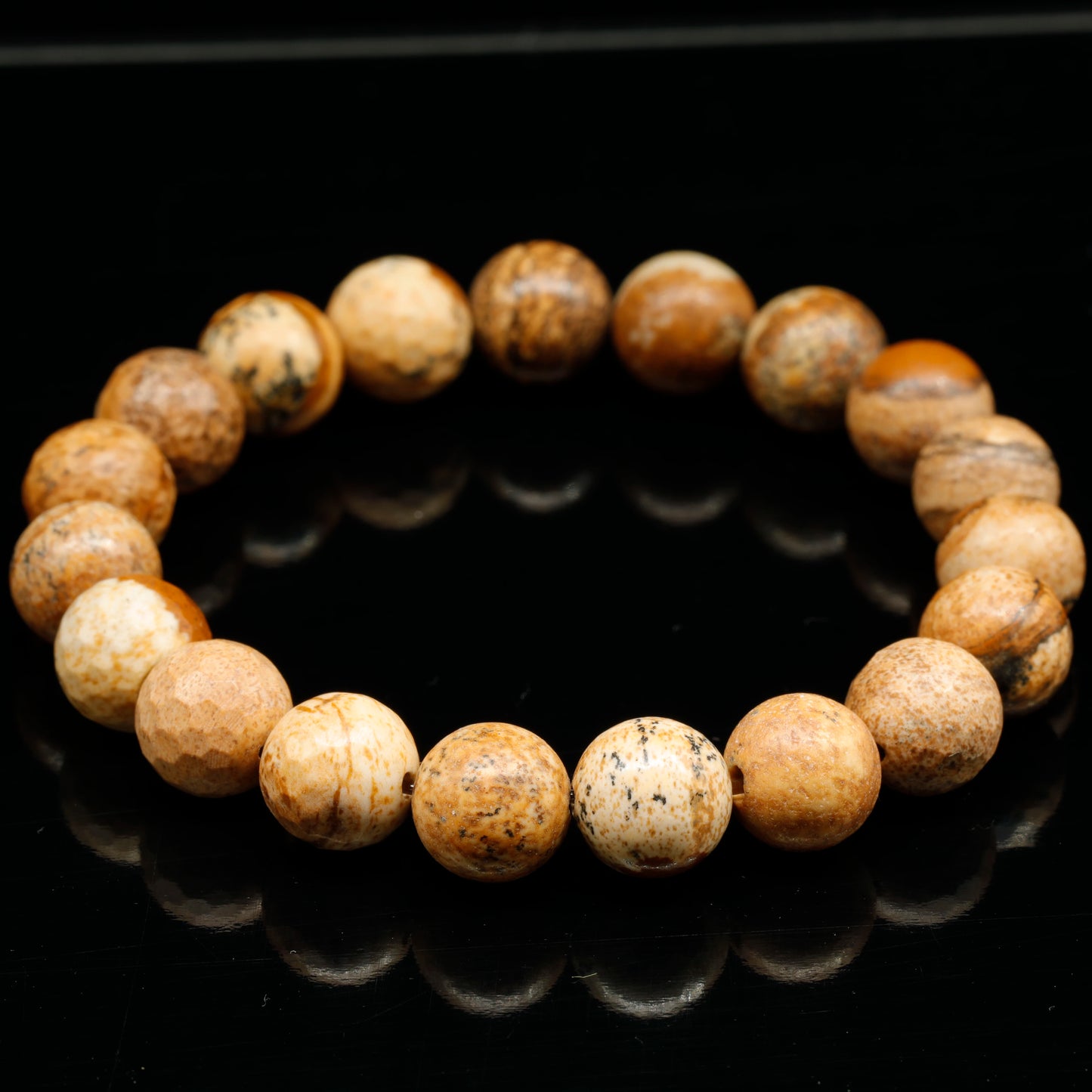 Natural Faceted Picture Jasper Beaded Stretchy Bracelet