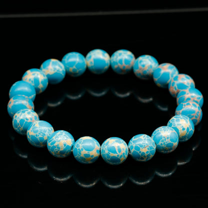 Natural Blue Imperial Jasper Beaded Stretchy Bracelet