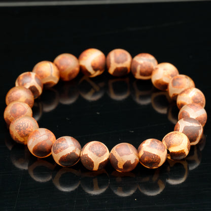 Natural Brown Tibetan Agate Beaded Stretchy Bracelet