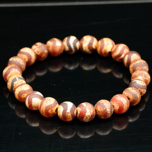 Natural Brown Tibetan Agate Beaded Stretchy Bracelet