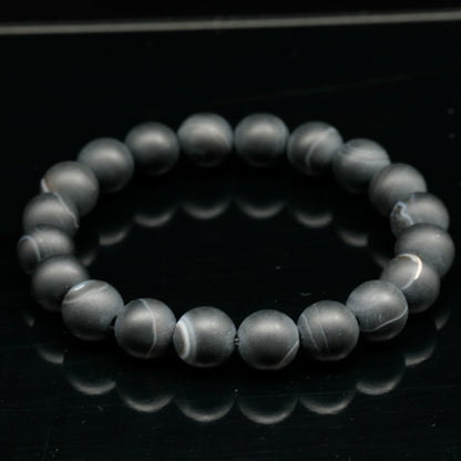 Natural Matte Black Agate Beaded Stretchy Bracelet