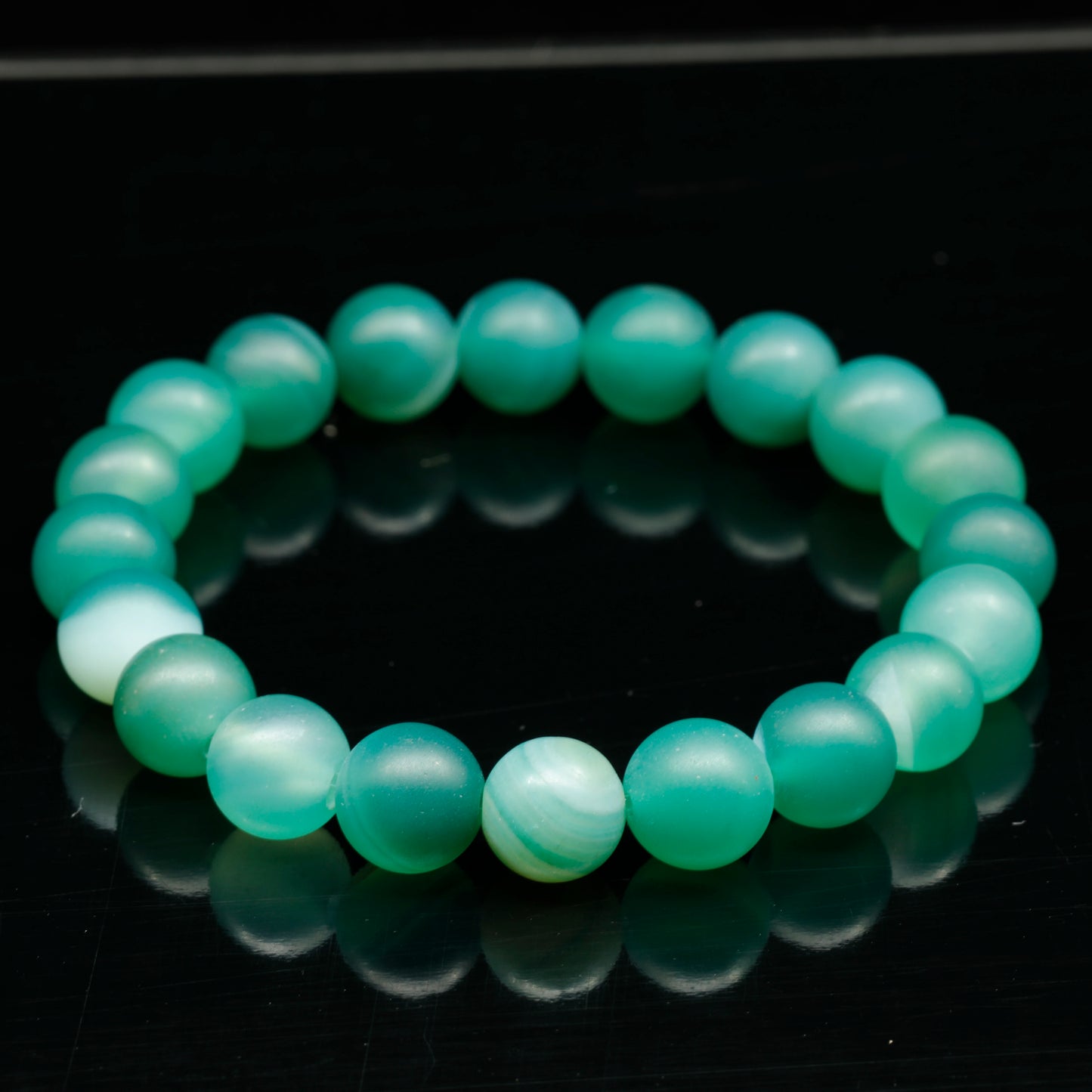 Natural Matte Green Agate Beaded Stretchy Bracelet