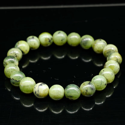 Natural Canadian Green Jade Beaded Stretchy Bracelet