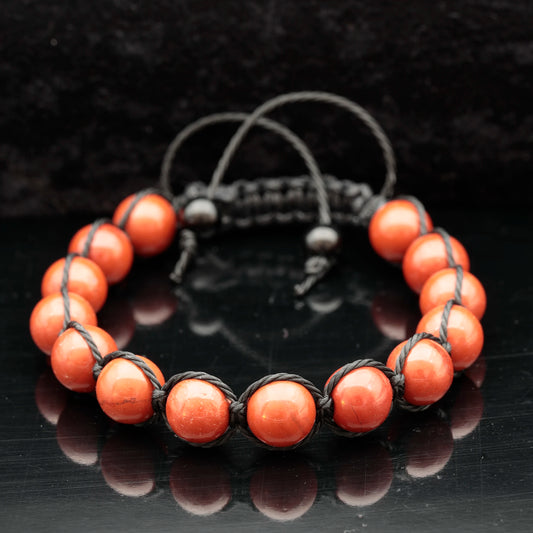 Natural Red Jasper Beaded Macrame Bracelet - ElisaJewelryArt