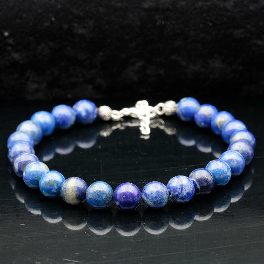 Natural Lapis Lazuli Beaded Clasp Anklet - ElisaJewelryArt