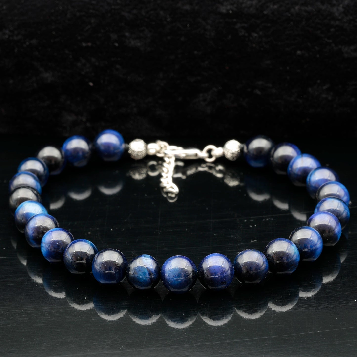 Natural Dark Blue Tiger Eye Beaded Clasp Bracelet