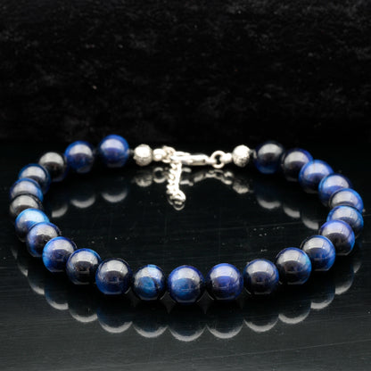 Natural Dark Blue Tiger Eye Beaded Clasp Bracelet