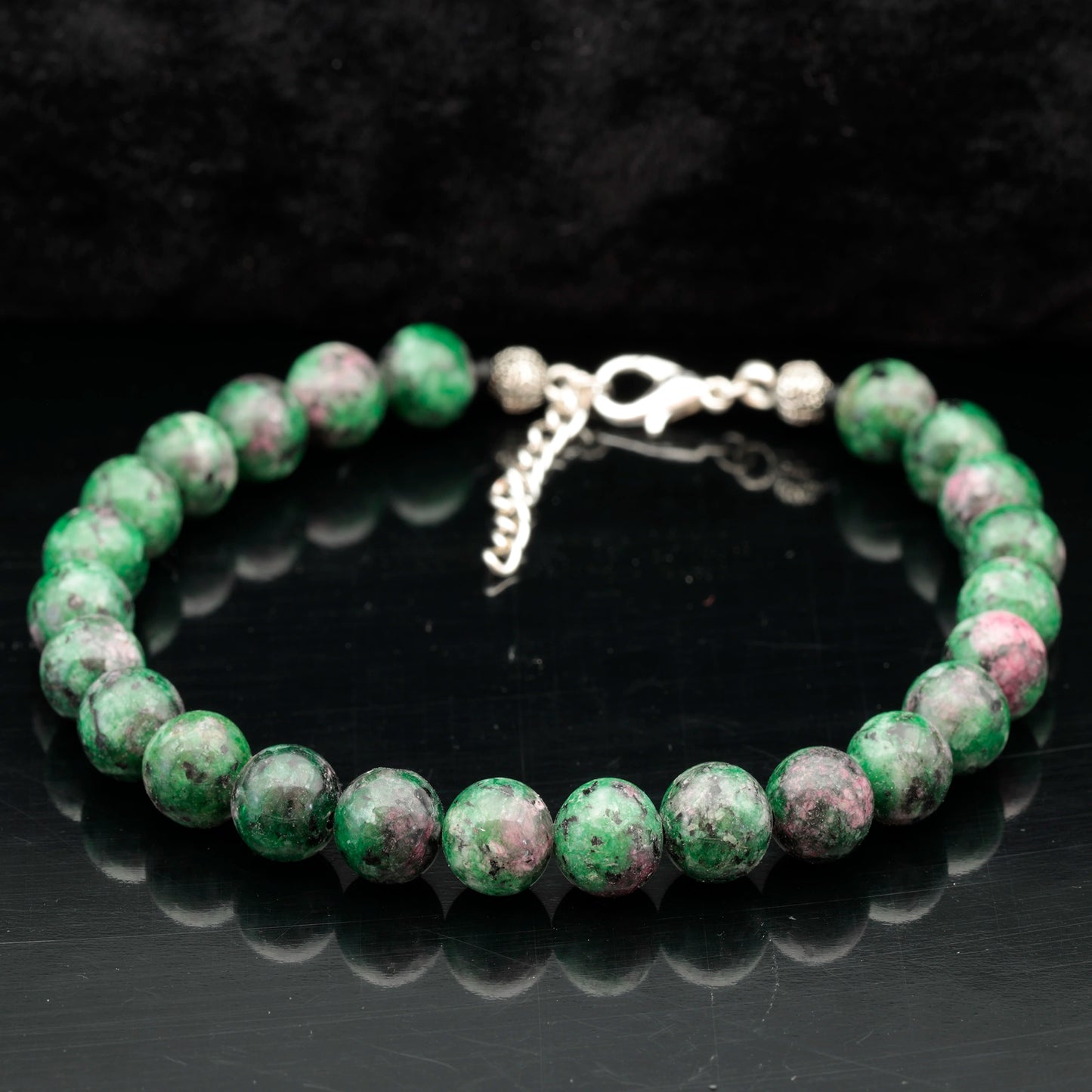 Natural Ruby In Zoisite (Anyolite) Beaded Clasp Anklet - ElisaJewelryArt