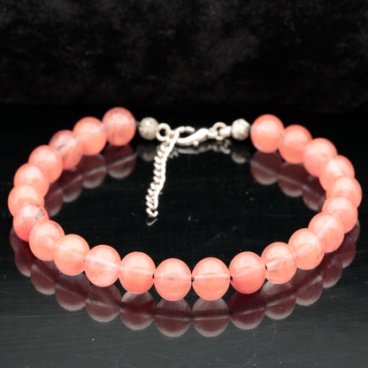 Natural Cherry Quartz Beaded Clasp Anklet - ElisaJewelryArt