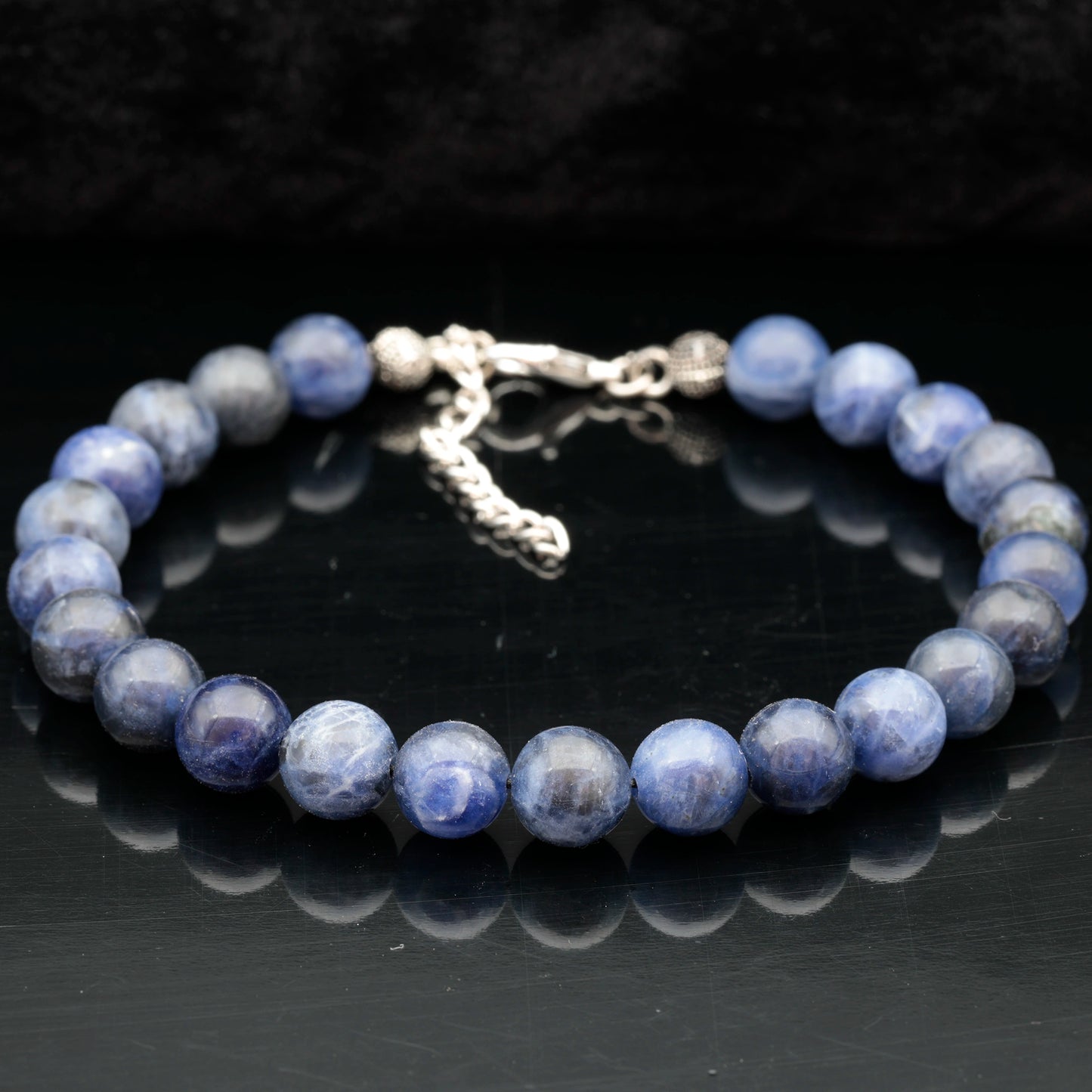 Natural Sodalite Beaded Clasp Anklet - ElisaJewelryArt