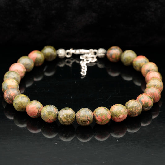 Natural Unakite Beaded Clasp Anklet - ElisaJewelryArt