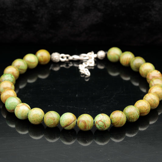 Natural Green Jasper Beaded Clasp Anklet - ElisaJewelryArt