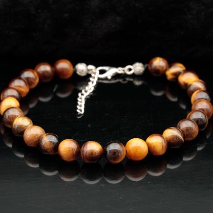 Natural Tiger Eye Beaded Clasp Anklet - ElisaJewelryArt