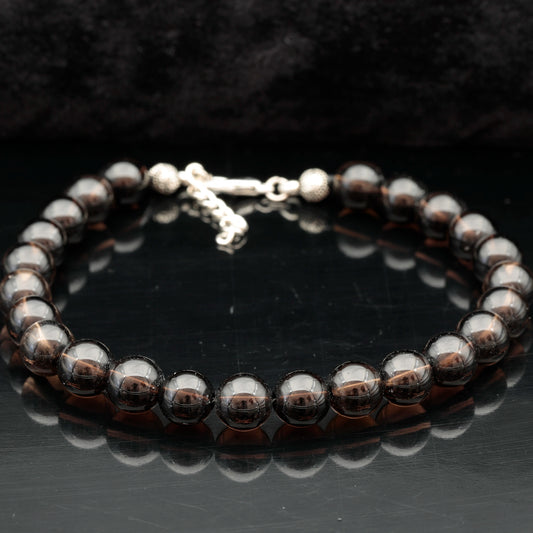 Natural Smoky Quartz Beaded Clasp Anklet - ElisaJewelryArt