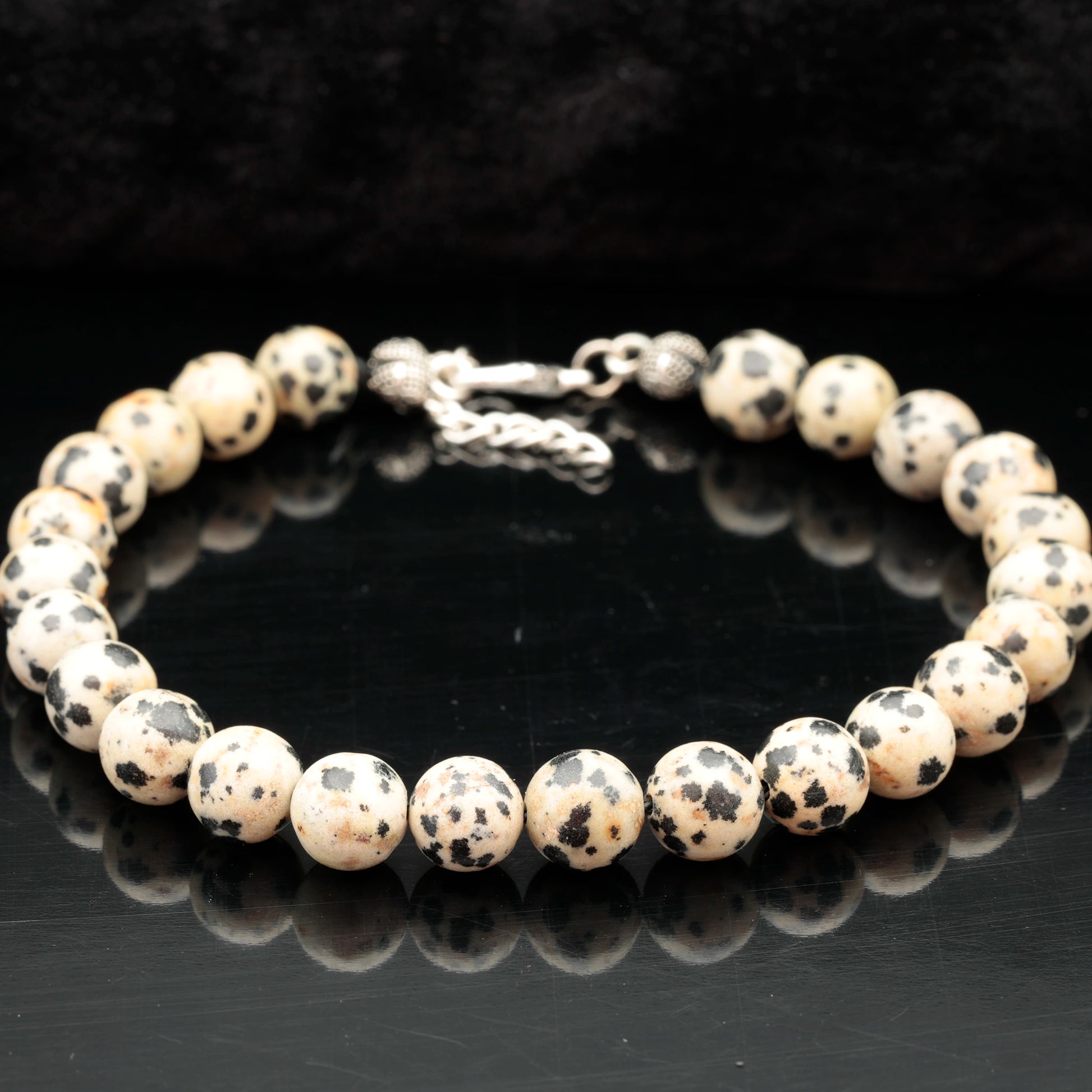 Natural Dalmatian Jasper Beaded Clasp Anklet - ElisaJewelryArt