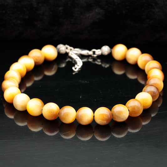 Natural Gold Tiger Eye Beaded Clasp Anklet - ElisaJewelryArt