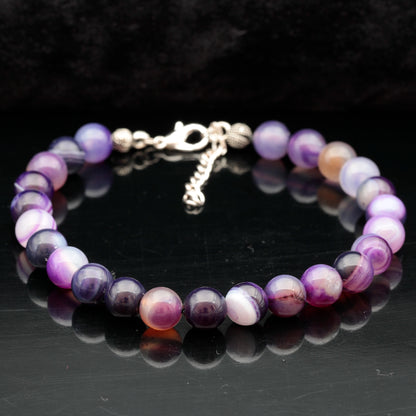 Natural Purple Agate Beaded Clasp Anklet - ElisaJewelryArt