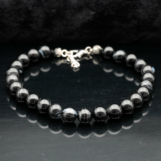 Natural Black Agate Beaded Clasp Bracelet