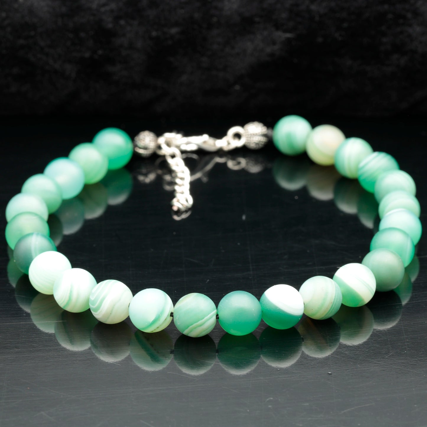 Natural Matte Green Agate Beaded Clasp Anklet