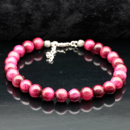 Natural Pink Tiger Eye Beaded Clasp Anklet - ElisaJewelryArt