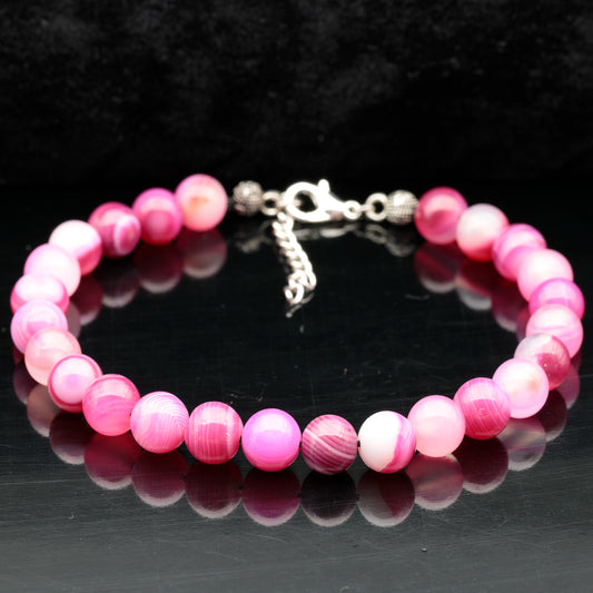 Natural Pink Agate Beaded Clasp Anklet