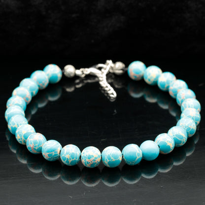 Natural Light Blue Imperial Jasper Beaded Clasp Anklet