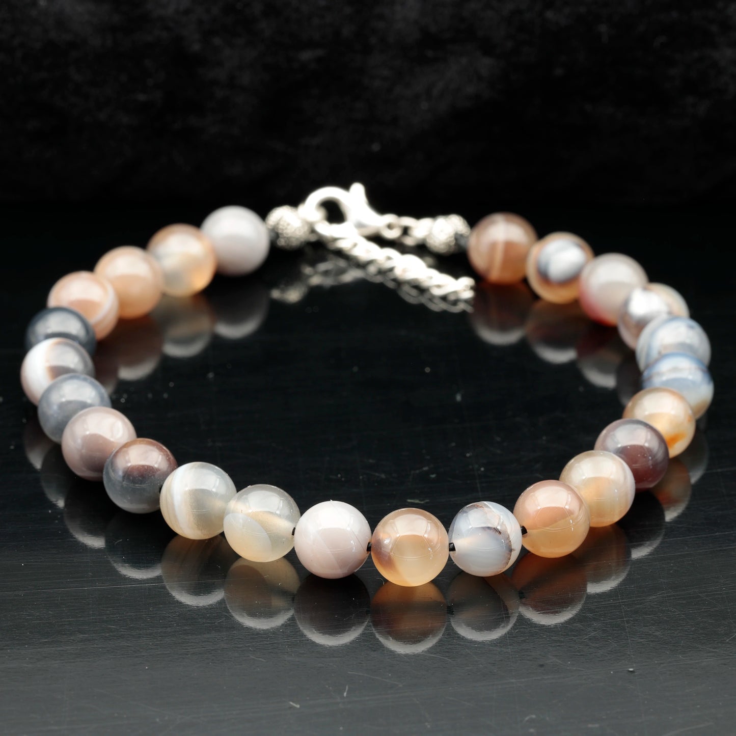 Natural Botswana Brown Agate Beaded Clasp Anklet