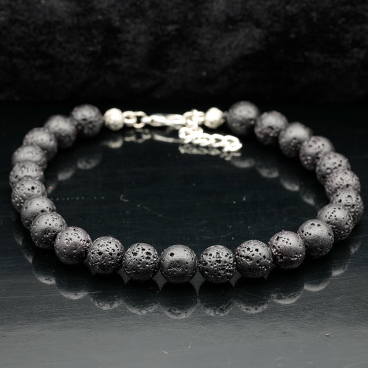 Natural Lava Stone Beaded Clasp Anklet