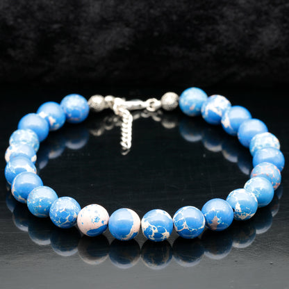 Natural Blue Imperial Jasper Beaded Clasp Anklet