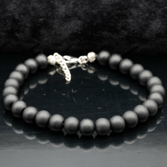 Natural Matte Black Onyx Beaded Clasp Bracelet