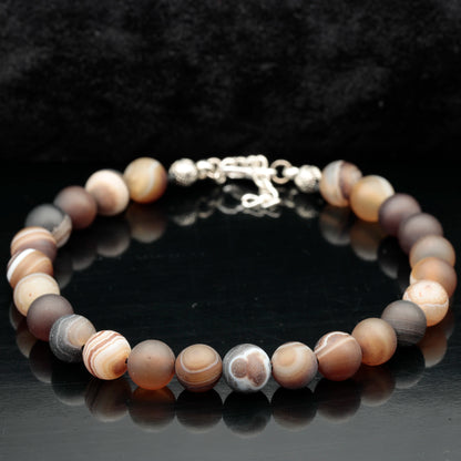 Natural Matte Brown Agate Beaded Clasp Anklet