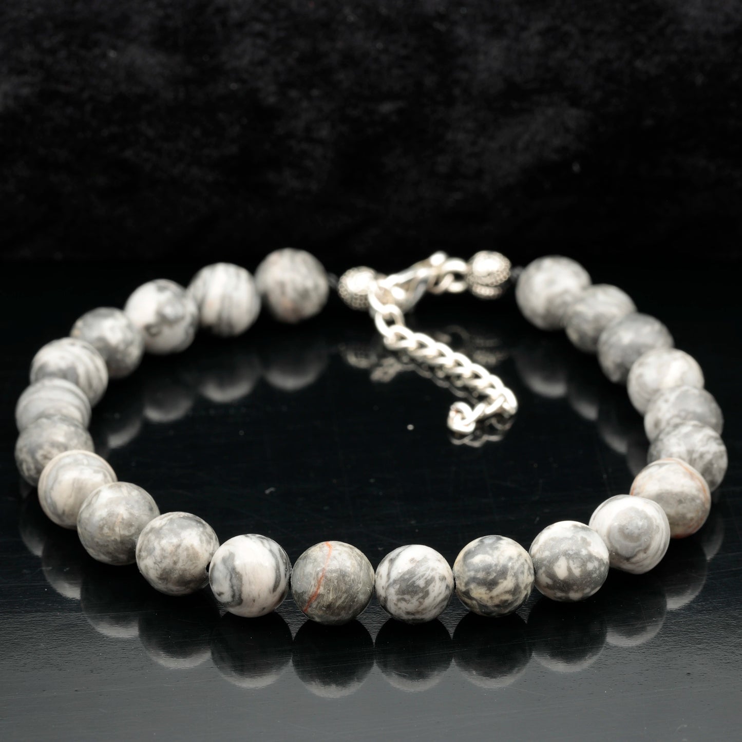 Natural Gray Picasso Jasper Beaded Clasp Anklet