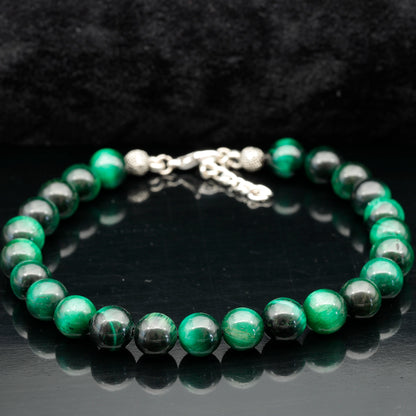 Natural Green Tiger Eye Beaded Clasp Anklet - ElisaJewelryArt