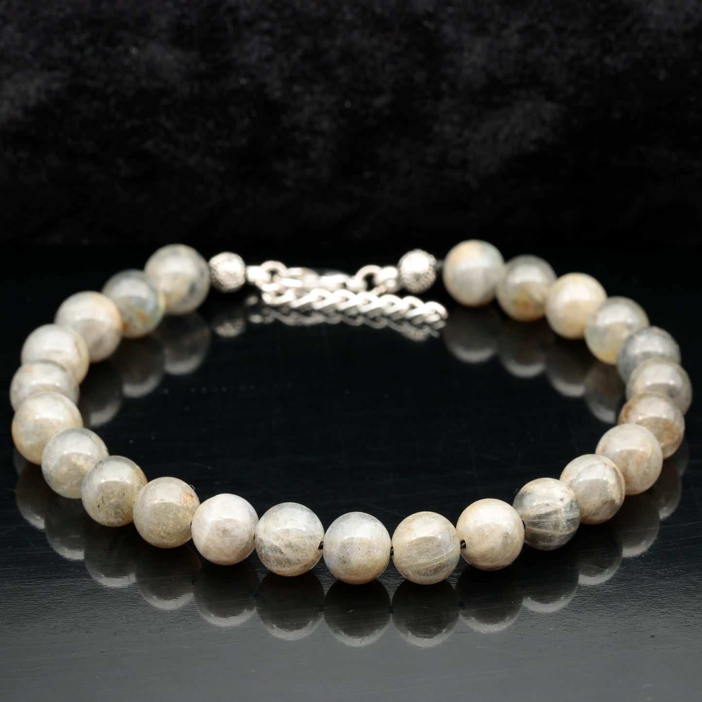 Natural Labradorite Beaded Clasp Bracelet