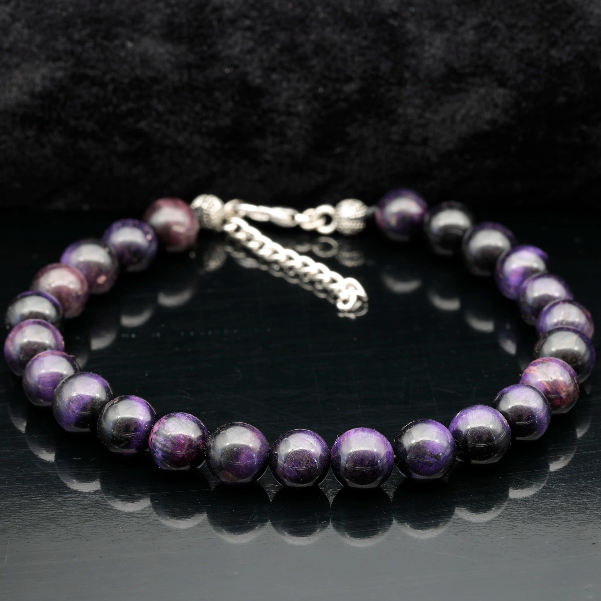 Natural Purple Tiger Eye Beaded Clasp Anklet - ElisaJewelryArt