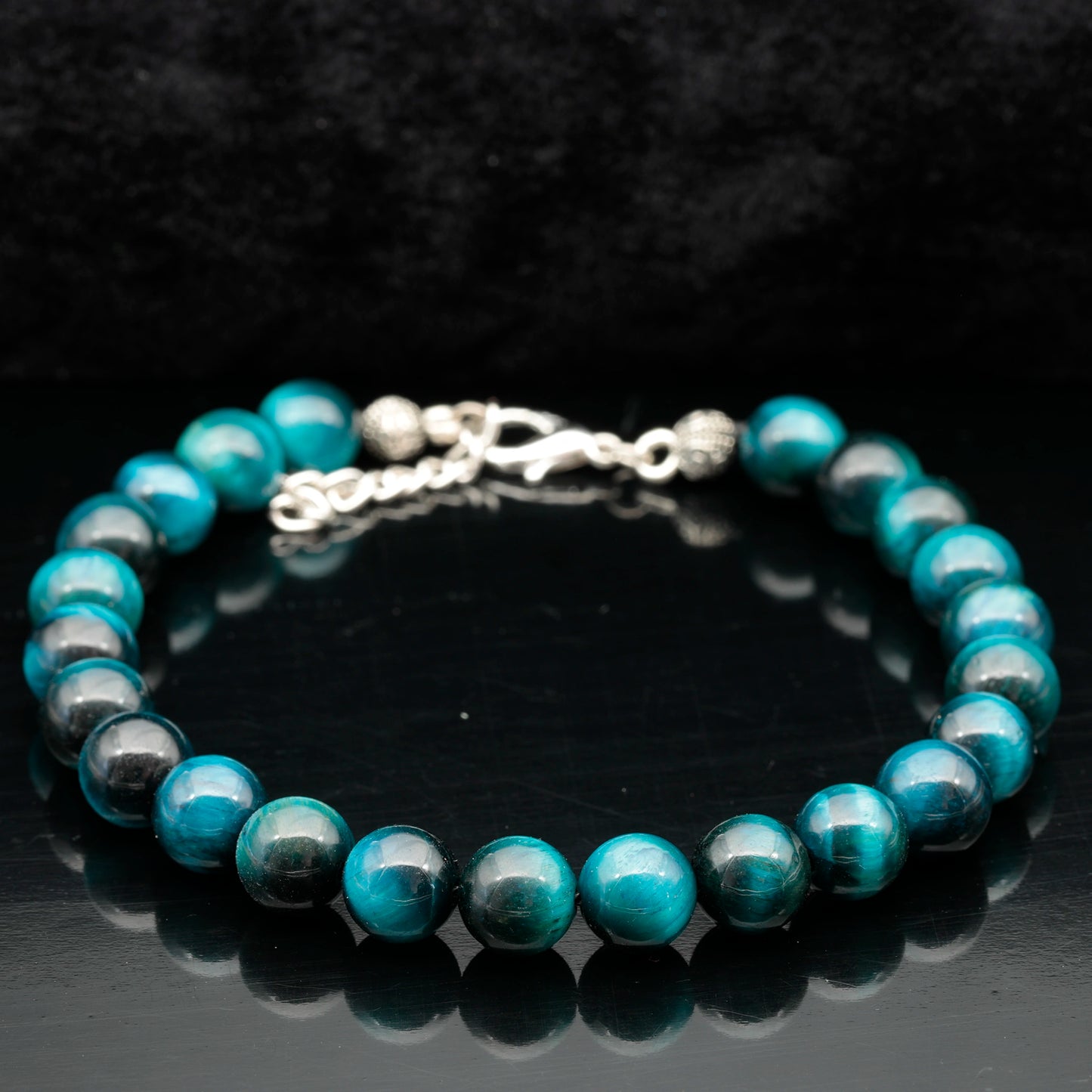 Natural Blue Tiger Eye Beaded Clasp Bracelet