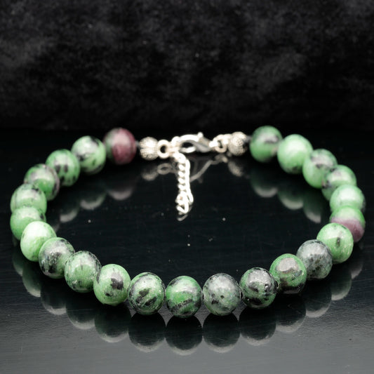 Natural Anyolite (Ruby In Zoisite) Beaded Clasp Anklet