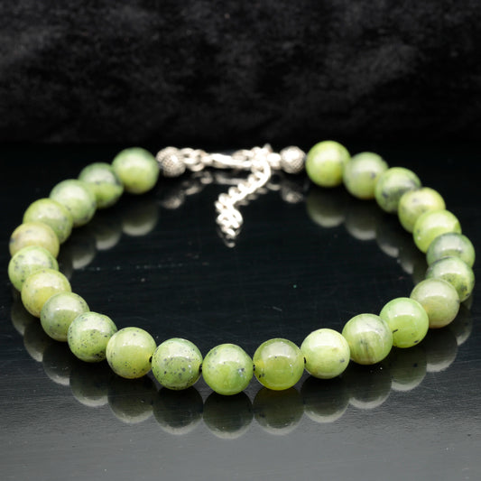 Natural Canadian Green Jade Beaded Clasp Anklet