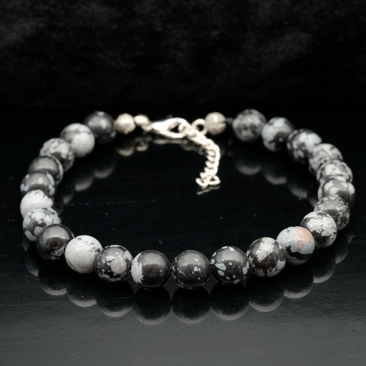 Natural Snowflake Obsidian Beaded Clasp Anklet