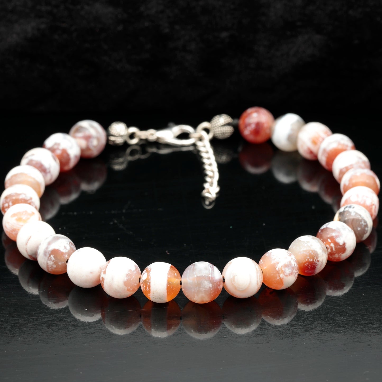 Natural Orange Tibetan Agate Beaded Clasp Anklet