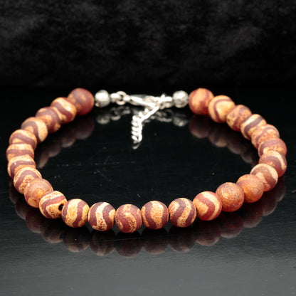 Natural Brown Tibetan Agate Beaded Clasp Anklet