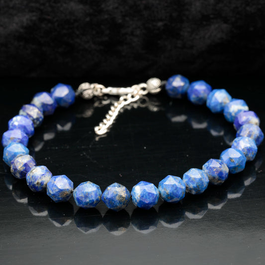 Natural Faceted Lapis Lazuli Beaded Clasp Bracelet