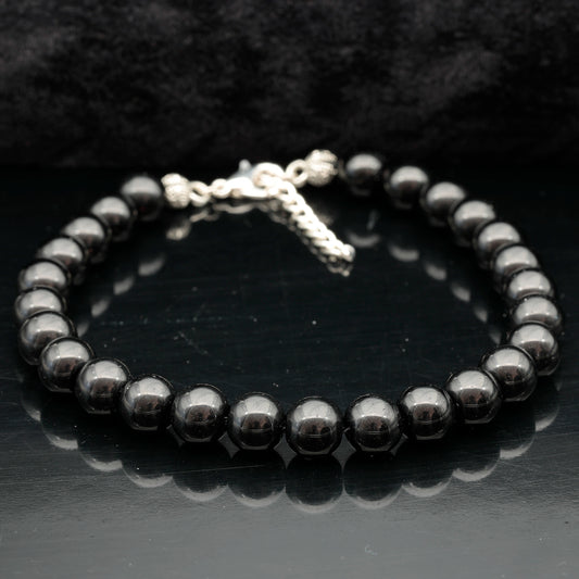 Natural Black Onyx Beaded Clasp Anklet