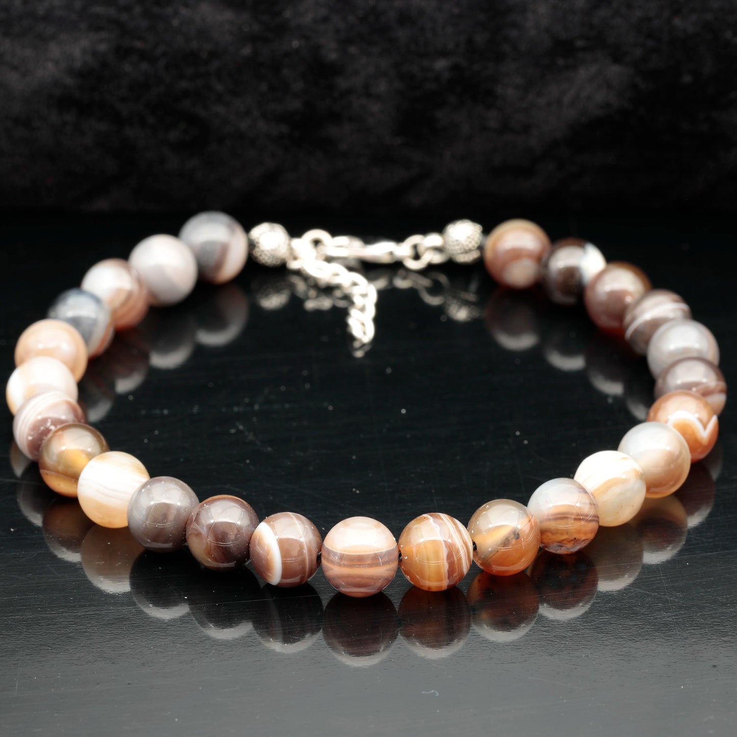 Natural Brown Agate Beaded Clasp Anklet