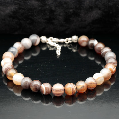 Natural Brown Agate Beaded Clasp Bracelet